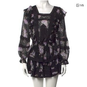 LoveShackFancy Black and Purple Minetta Dress